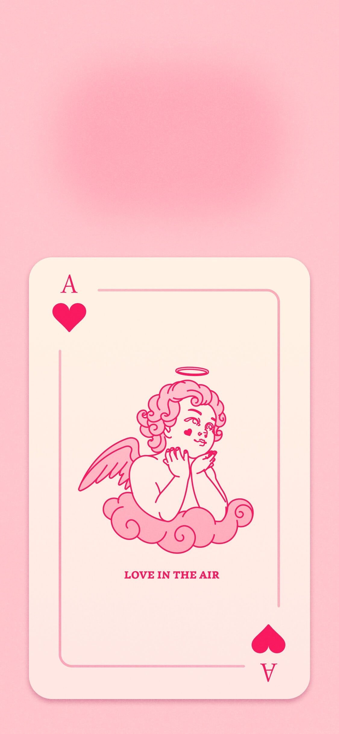 Una ilustración retro de una carta del as de corazones con un querubín y el texto 'LOVE IN THE AIR'