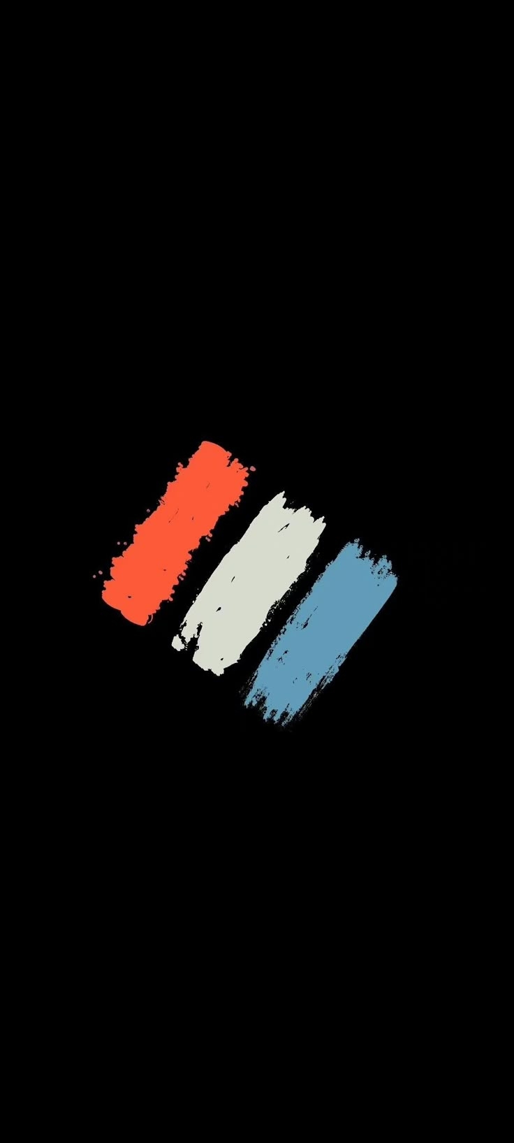 Minimalist design features three diagonal brushstrokes in vibrant colors on a black background
