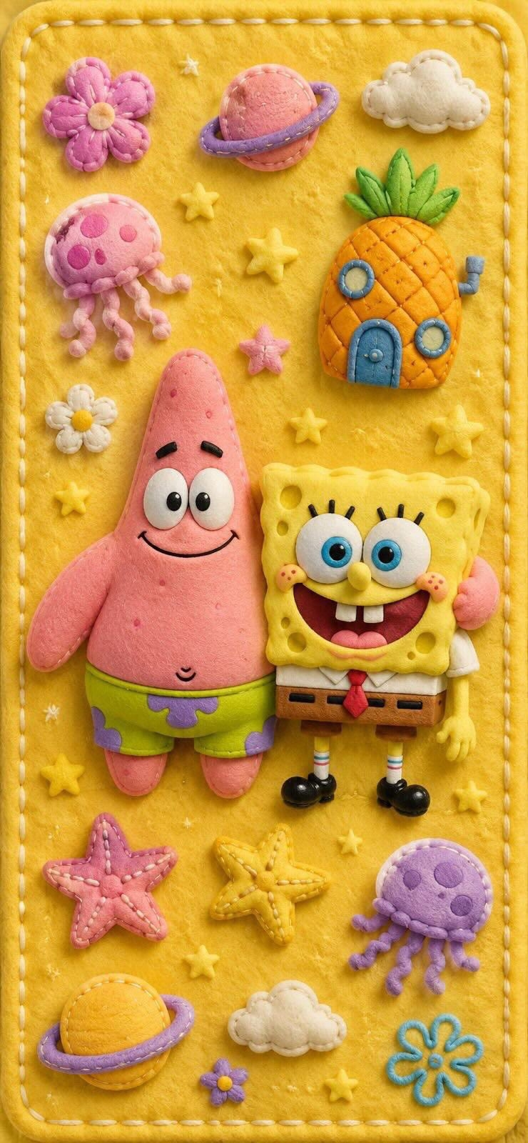 Esta imagem apresenta um estilo de arte têxtil em feltro com estética de brinquedos de pelúcia feitos à mão