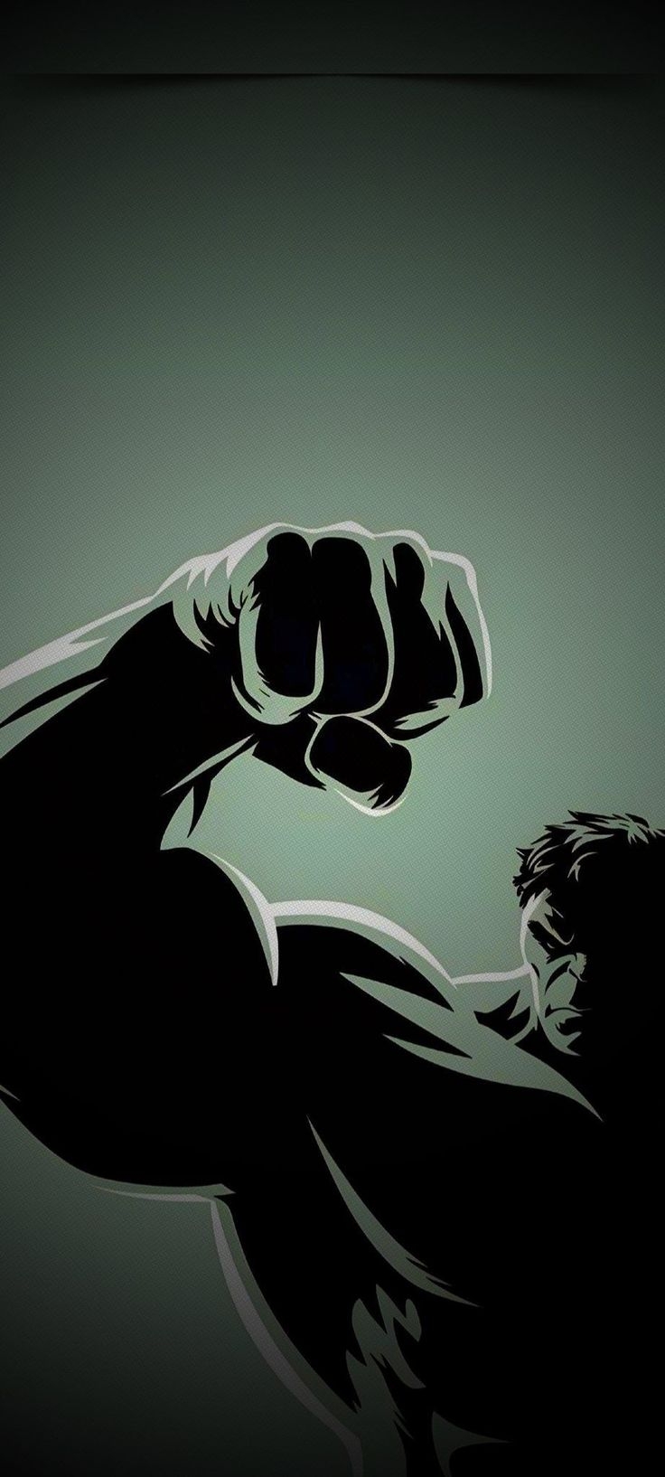 Silhouette von Hulk, der seine Faust vor einem tiefgrünen Hintergrund erhebt