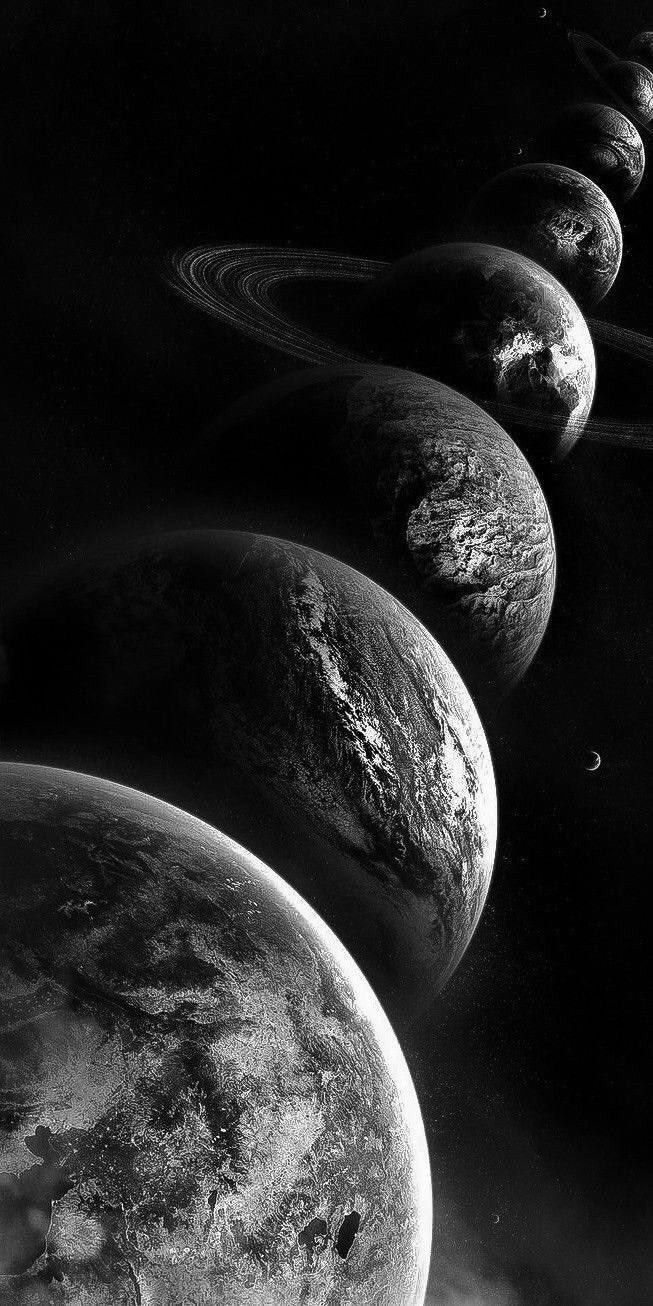 黑白星球排列構圖的高清手機壁紙