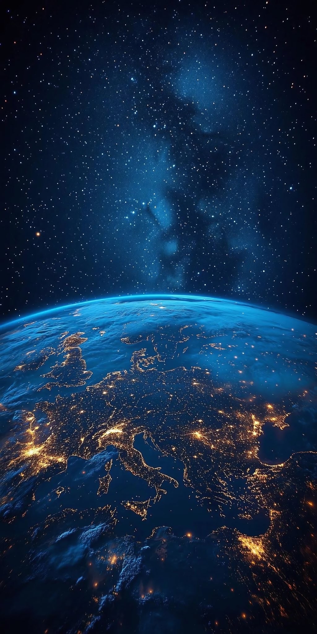 Fonds d'écran HD montrant la vue nocturne de la Terre et les lumières de la ville d'une perspective spatiale