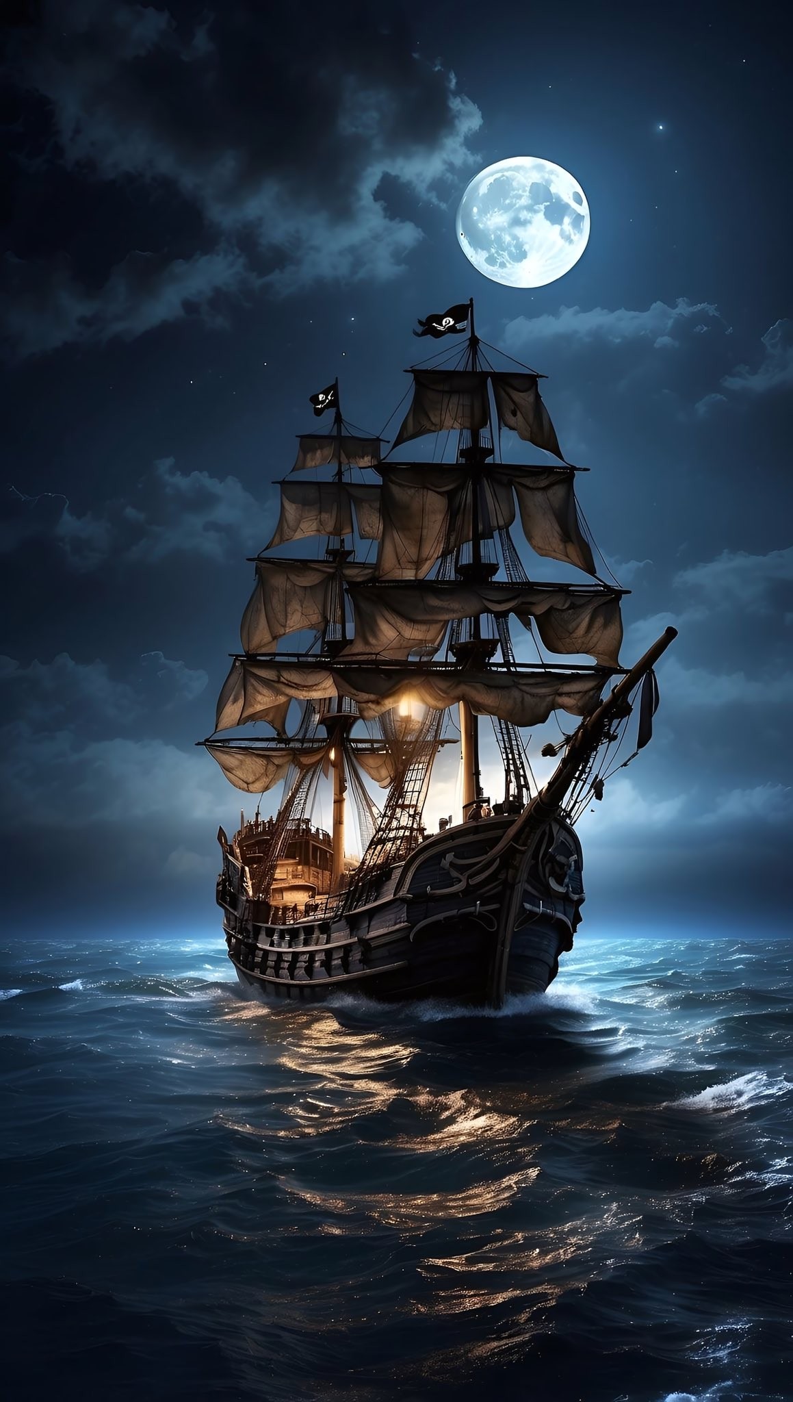 Das ist ein hochauflösendes Wallpaper mit einem Piratenschiff im Mondlicht