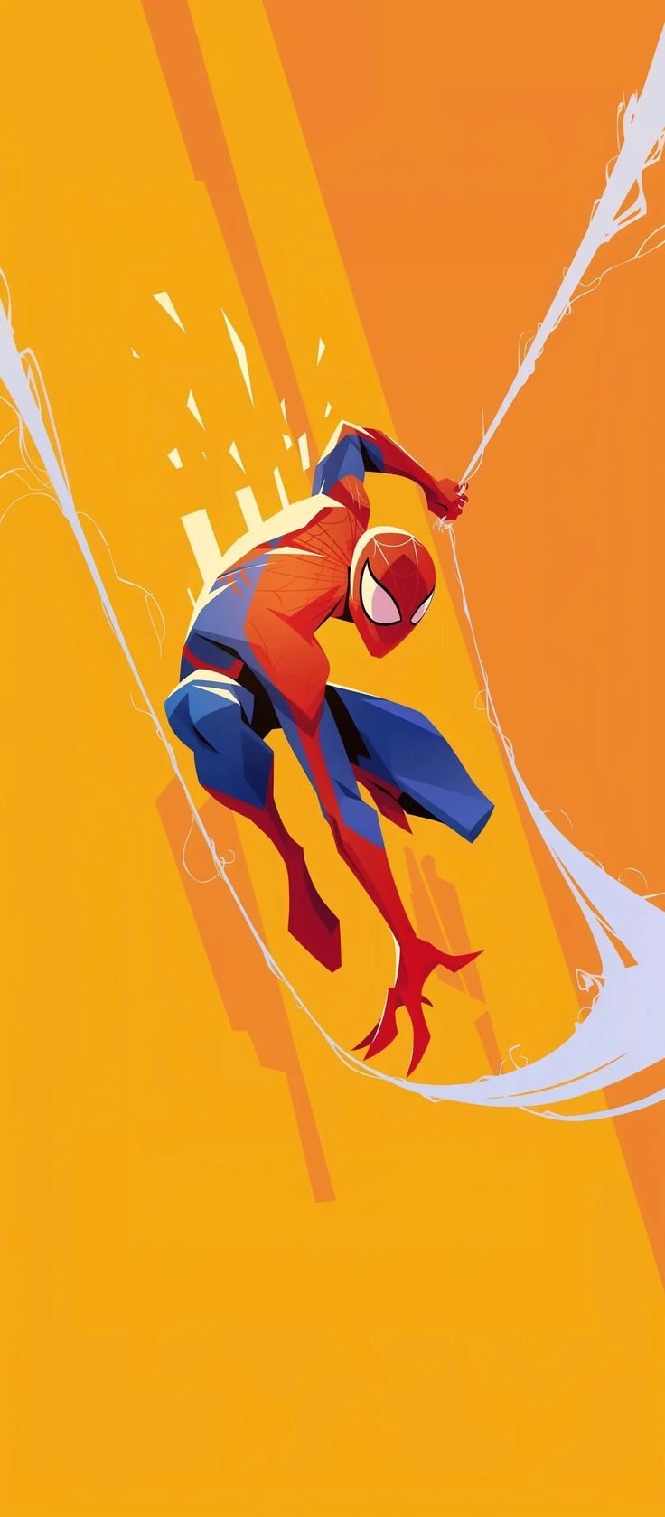 Spider-Man dans une pose dynamique de plongée sur un fond orange