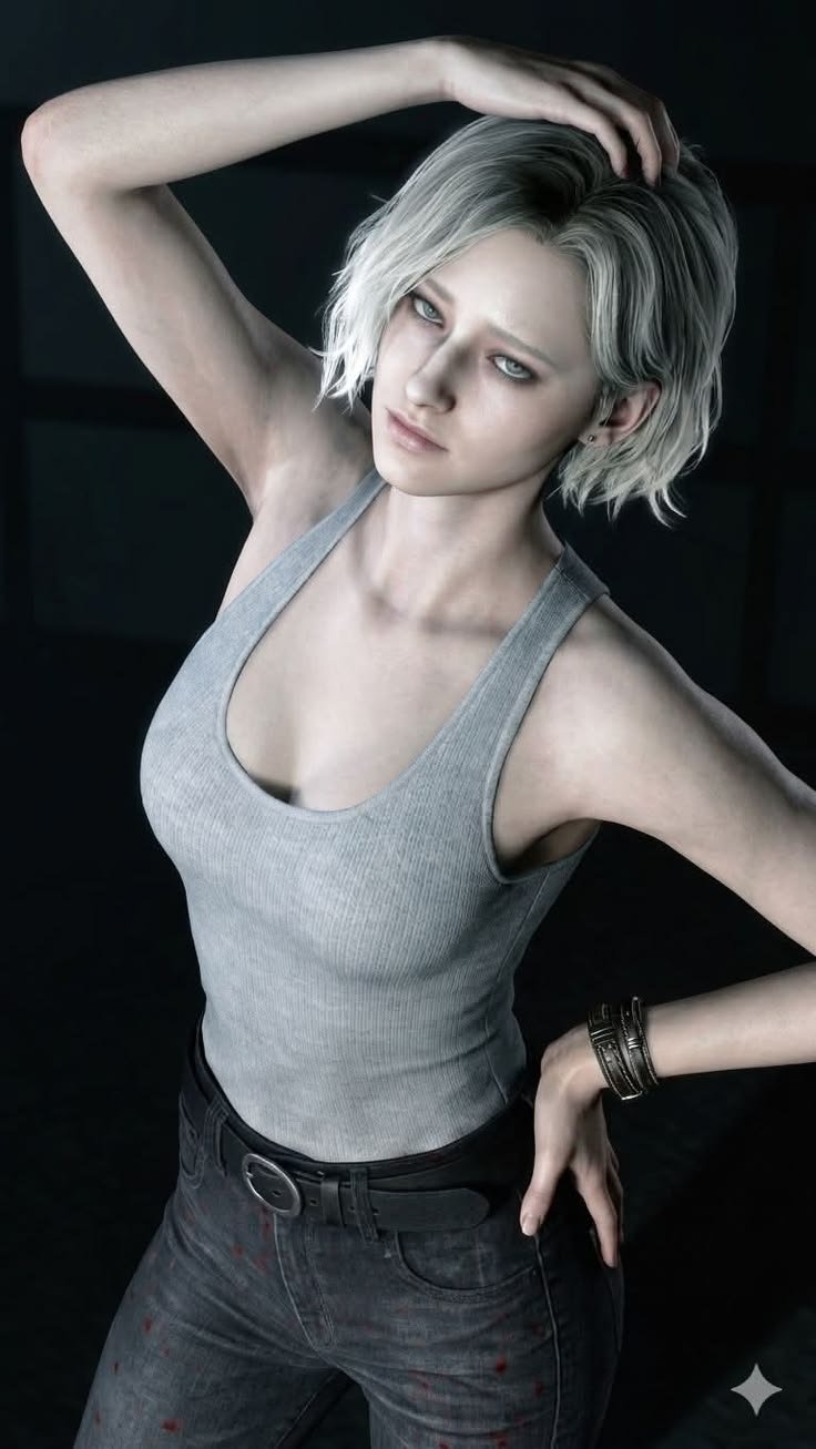 This is a hyper-realistic 3D render of a female character from a survival horror game