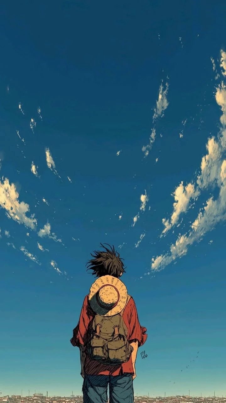 A young man is contemplating under the blue sky