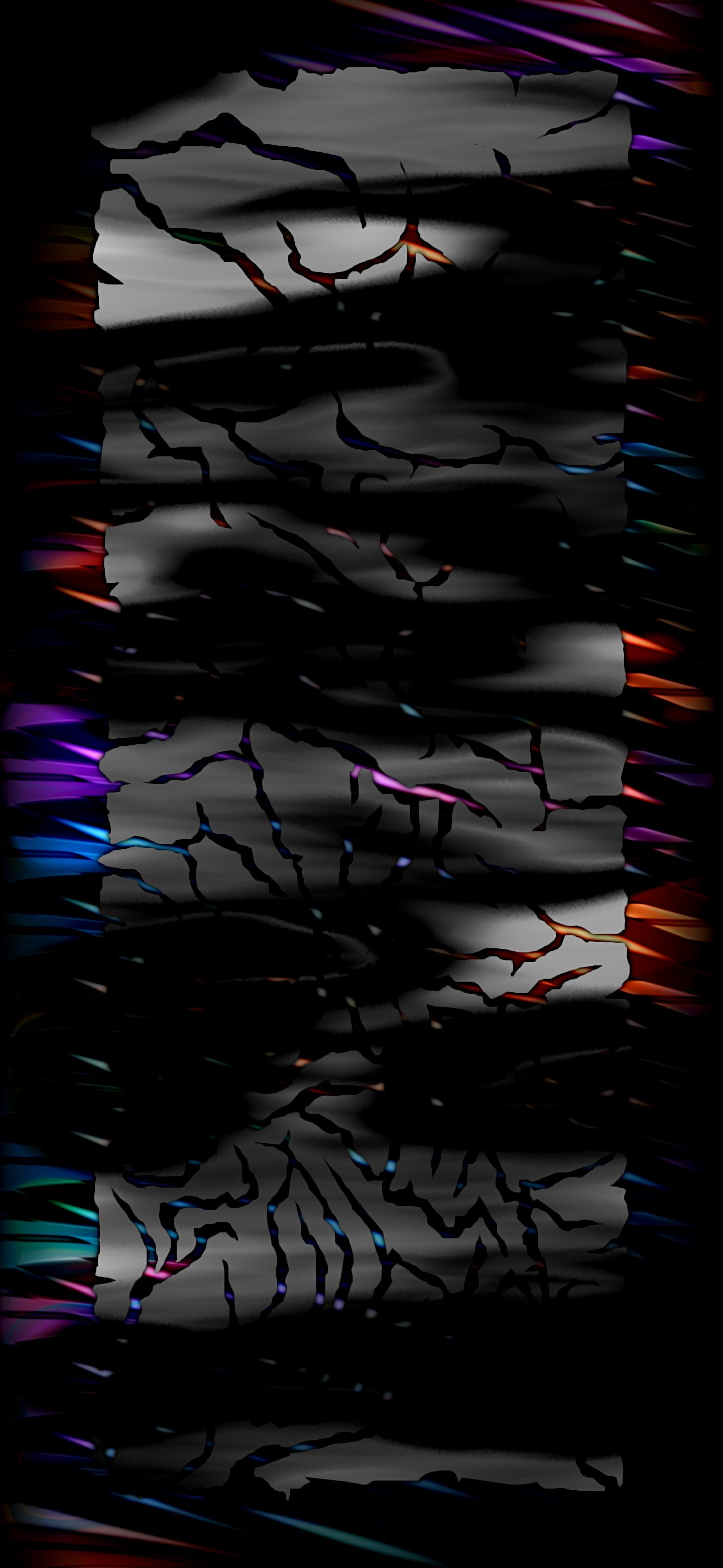 An abstract digital art style with a black base features gray cracks revealing neon lights, creating a mysterious and futuristic atmosphere