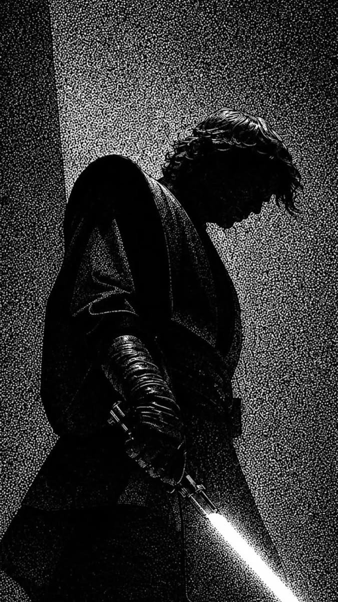 Une illustration monochrome représente une figure encapuchonnée en contemplation