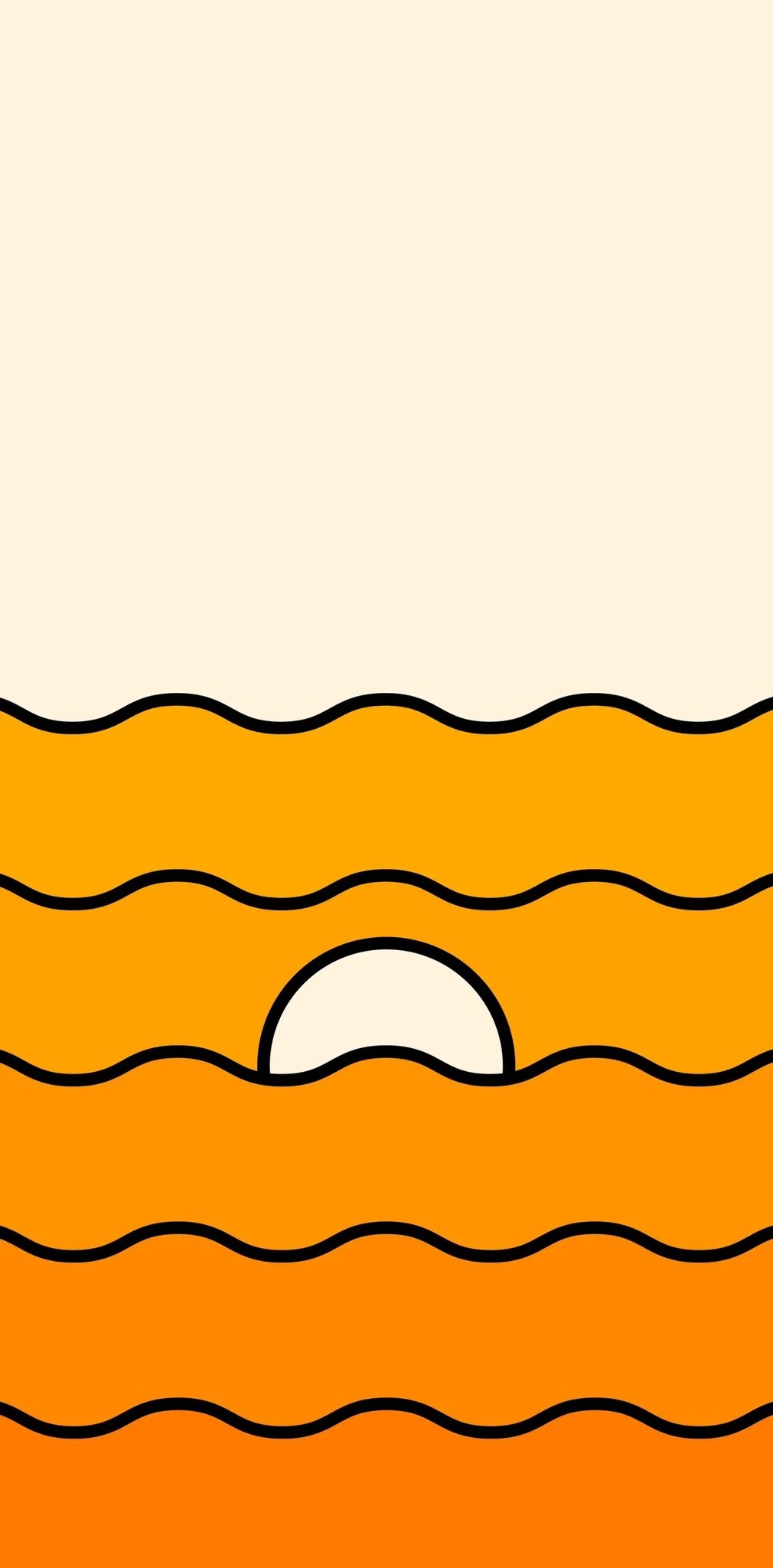 Abstract sunset or sunrise with orange waves and a semi-circle sun