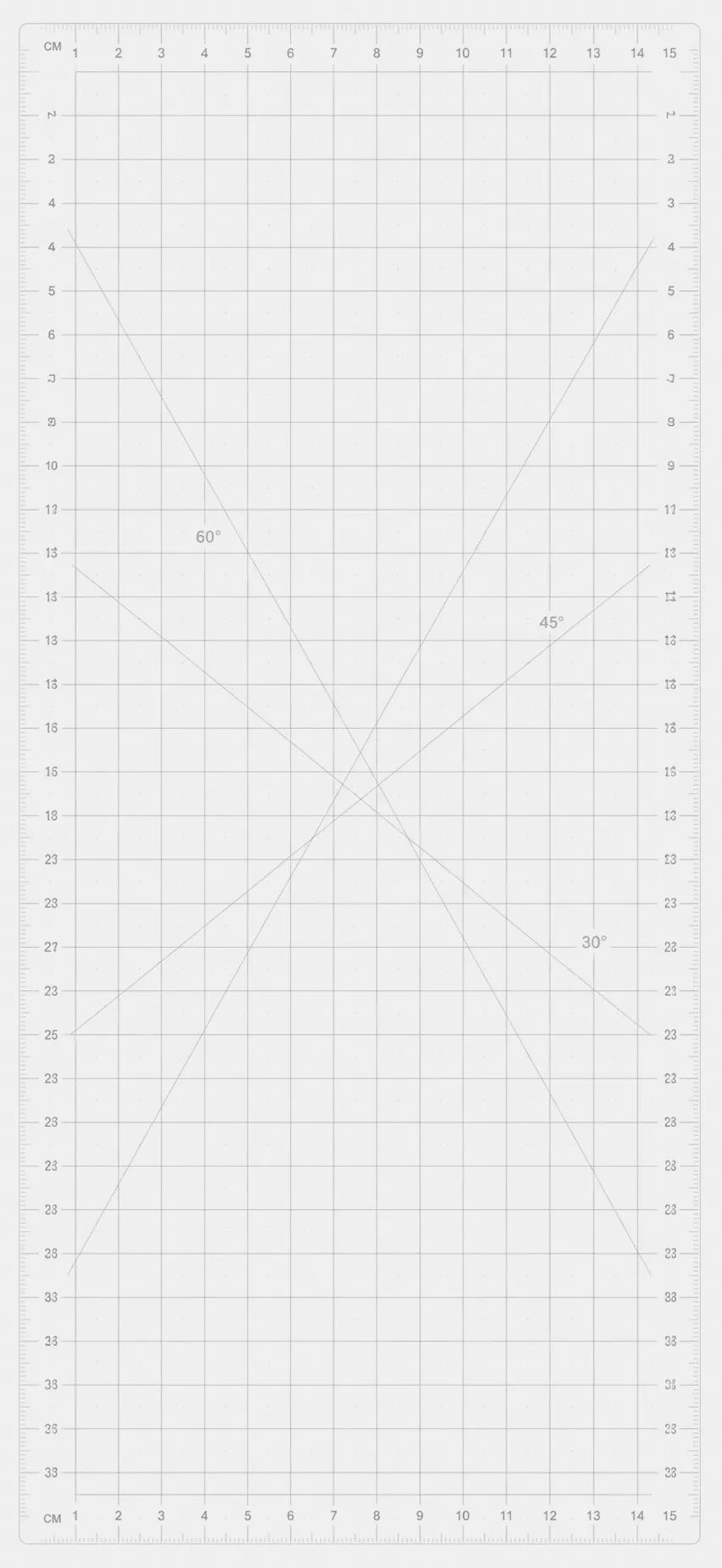 Light-colored drafting mat with centimeter scale and angle reference lines