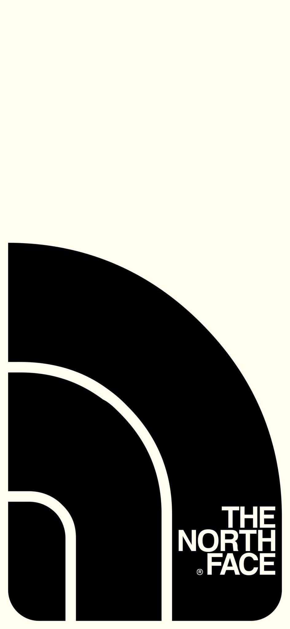 The North Face minimalist mountain symbol features three curved arcs in black and off-white for extreme contrast, representing a modern, cool, and strong outdoor brand identity.