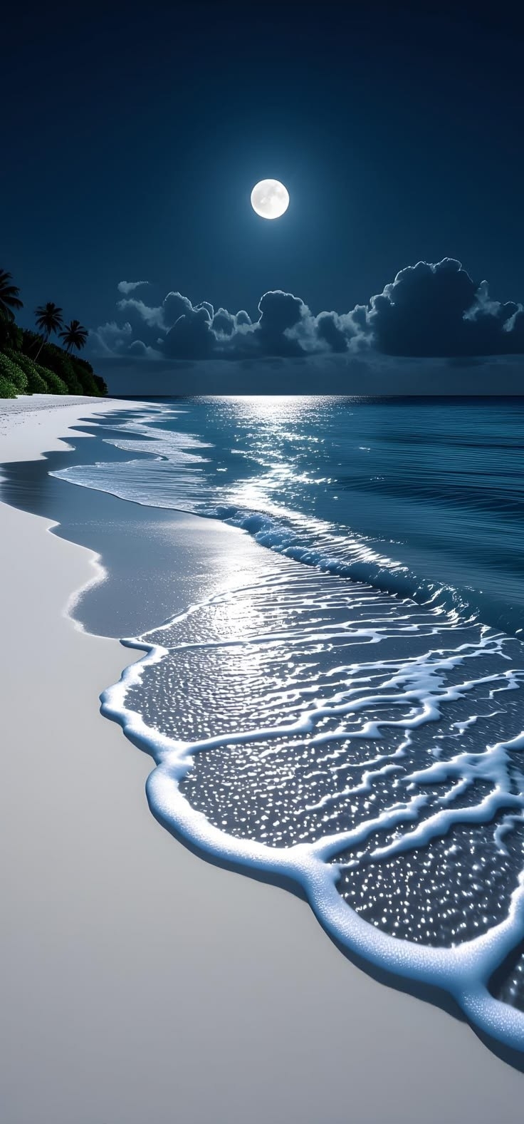 A photorealistic depiction of a nocturnal coastal landscape