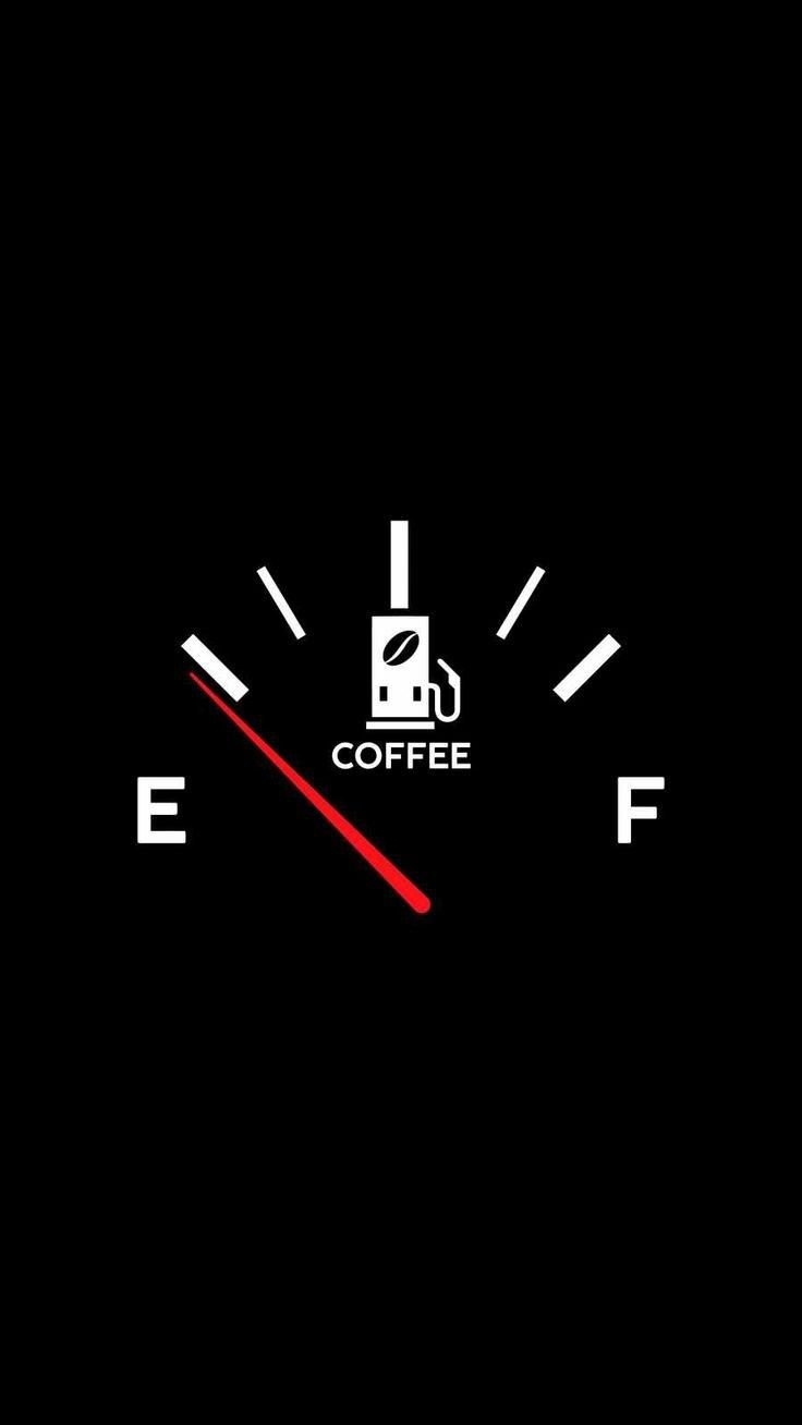 A minimalist graphic illustration reimagines a vehicle fuel gauge as a caffeine meter
