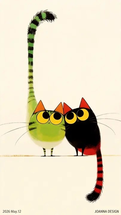 Two cute cartoon cats stand side by side
