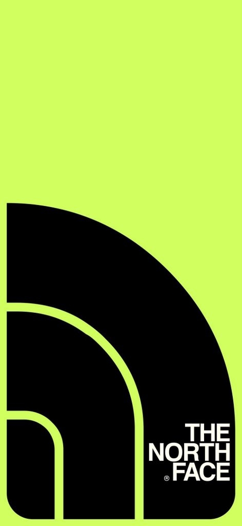 The North Face logo with black mountain and white text on fluorescent yellow green background