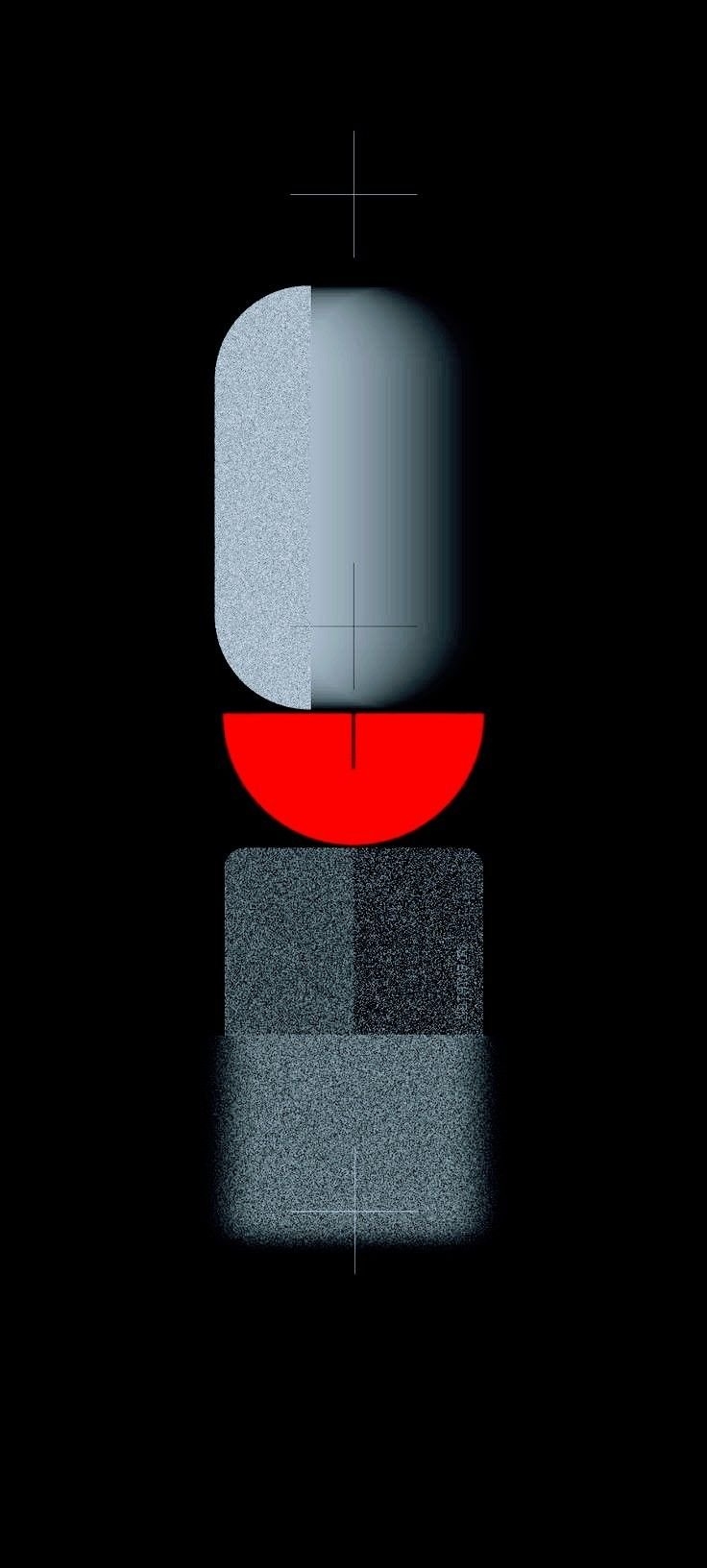 This is an abstract minimalist digital artwork featuring three geometric shapes, evoking a sense of technology and surveillance