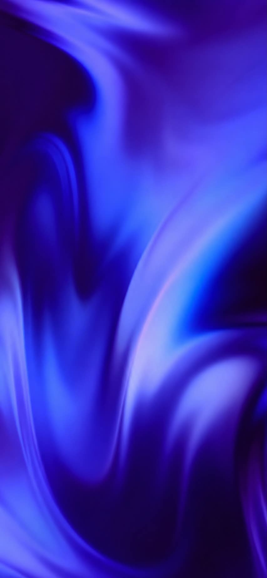 Fließende, seidenartige abstrakte Kurven in Blau und Lila, die eine mysteriöse, ruhige moderne abstrakte Atmosphäre mit sanftem Schimmer von tiefem Violett bis hellem Blau schaffen.