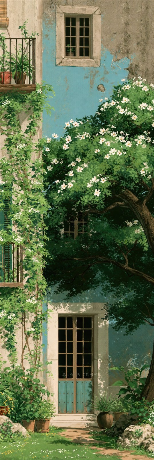 Präsentation eines vintage europäischen Hauses und der umliegenden Naturlandschaft