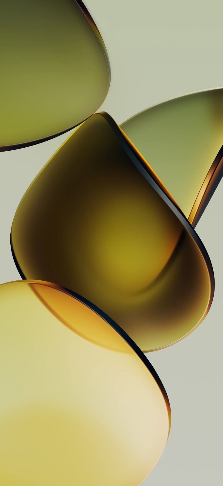 The image features elegant overlapping transparent olive green and gold curves