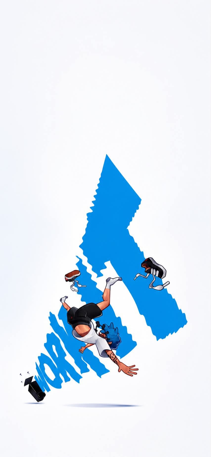 This is an illustration influenced by anime depicting a blue-haired figure falling backward