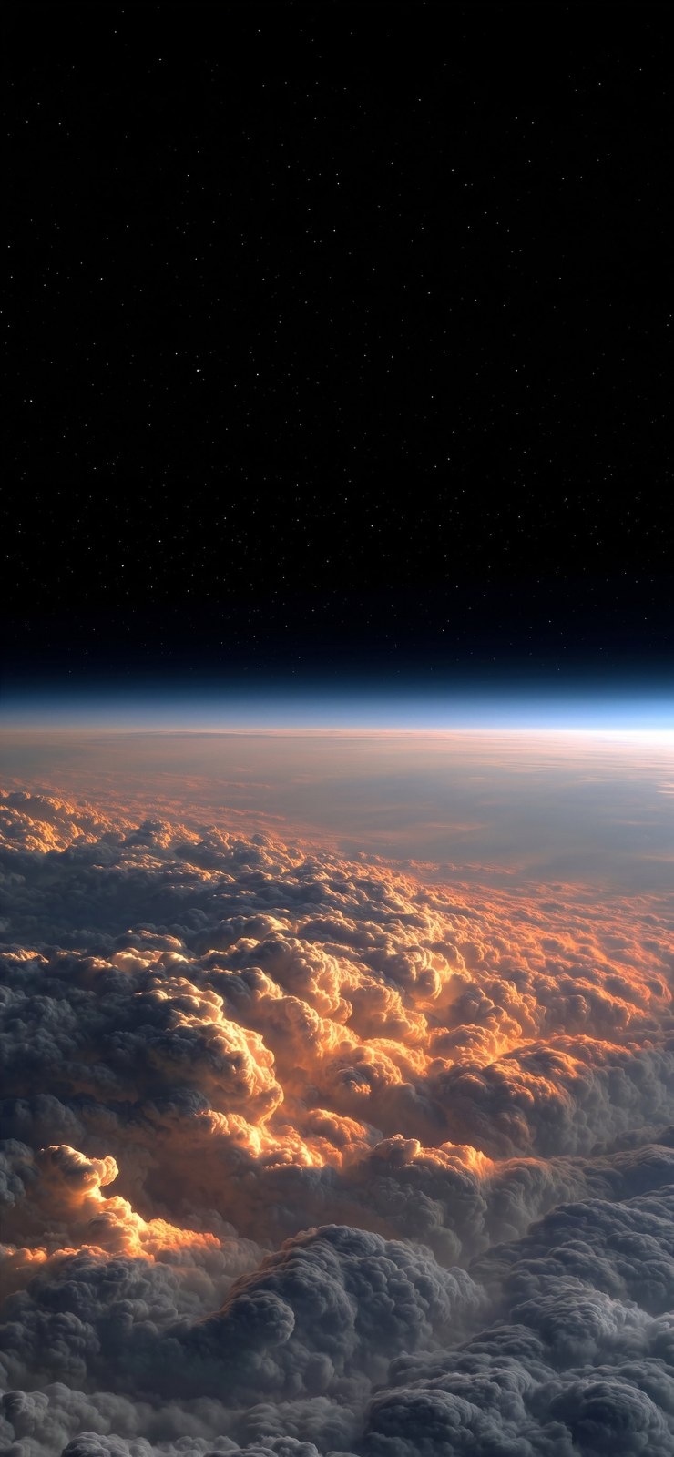Eine majestätische Aussicht auf das Wolkenmeer der Erde und den Sternenhimmel aus dem All