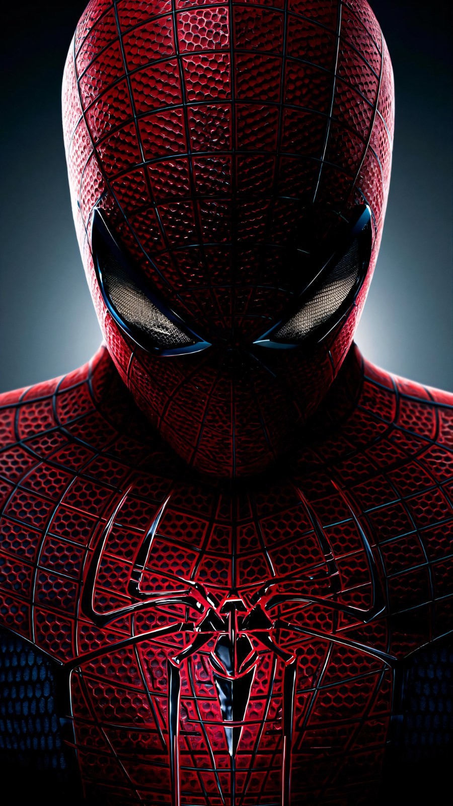 A character in a red and black battle suit gazes at the center of the frame