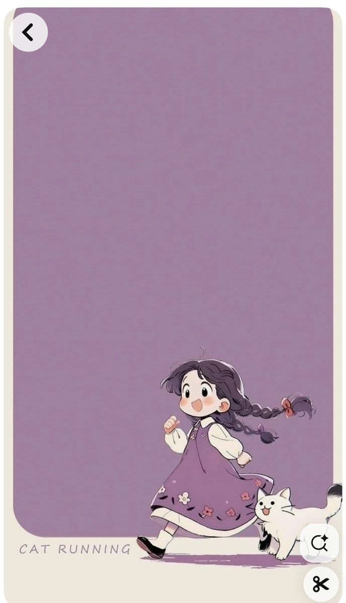 The scene depicts a girl with braided hair running alongside a kitten