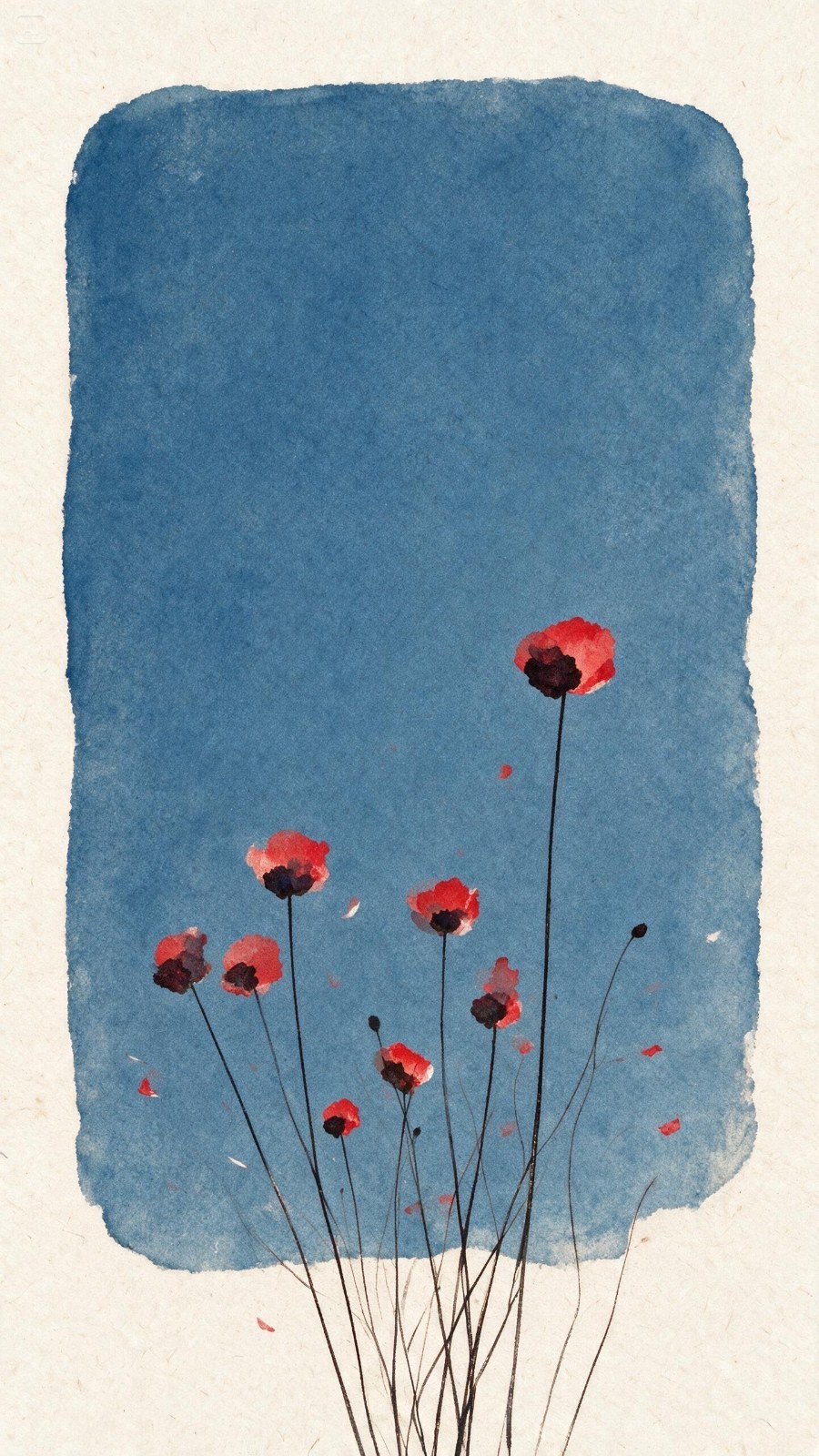This is a watercolor illustration featuring crimson flowers