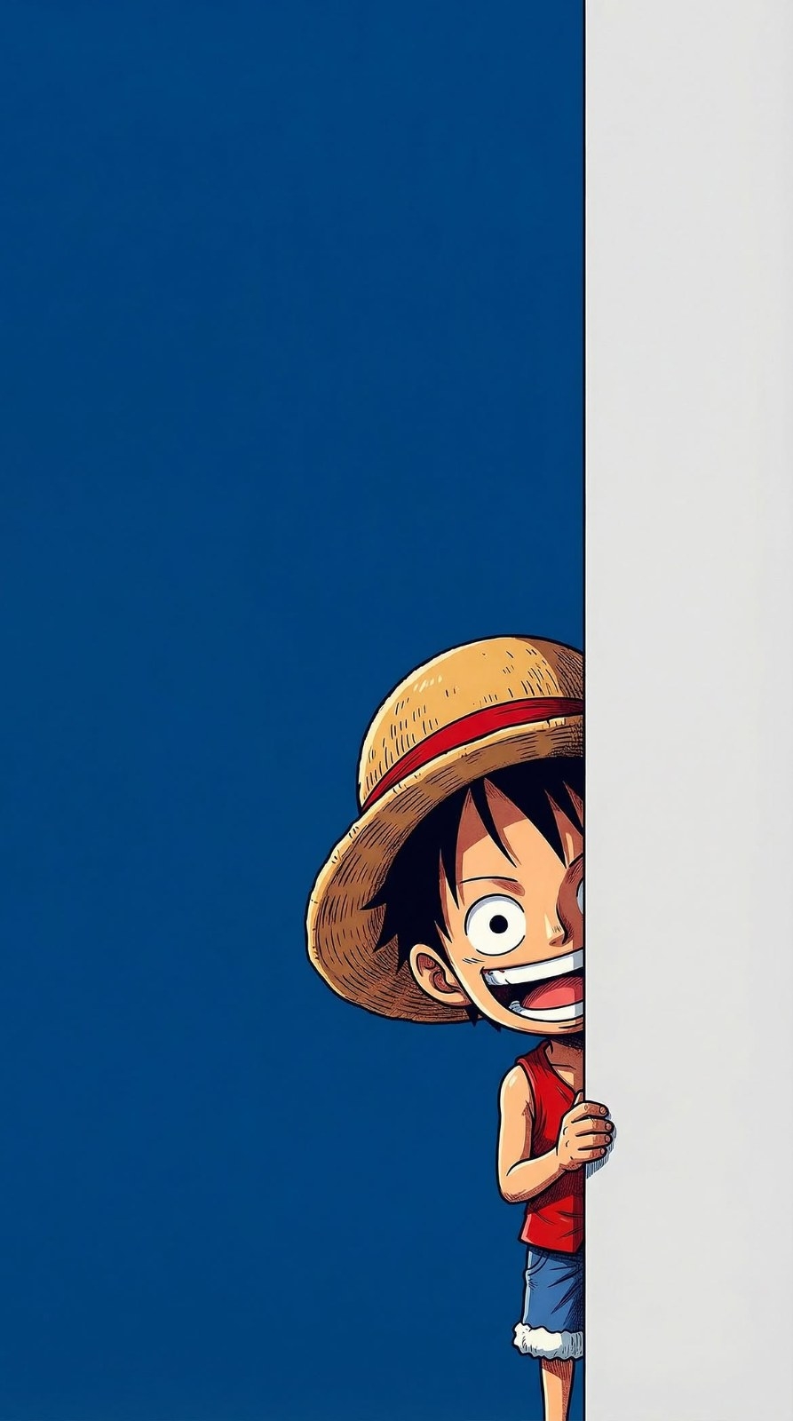 A cute cartoon boy peeks out from behind the wall
