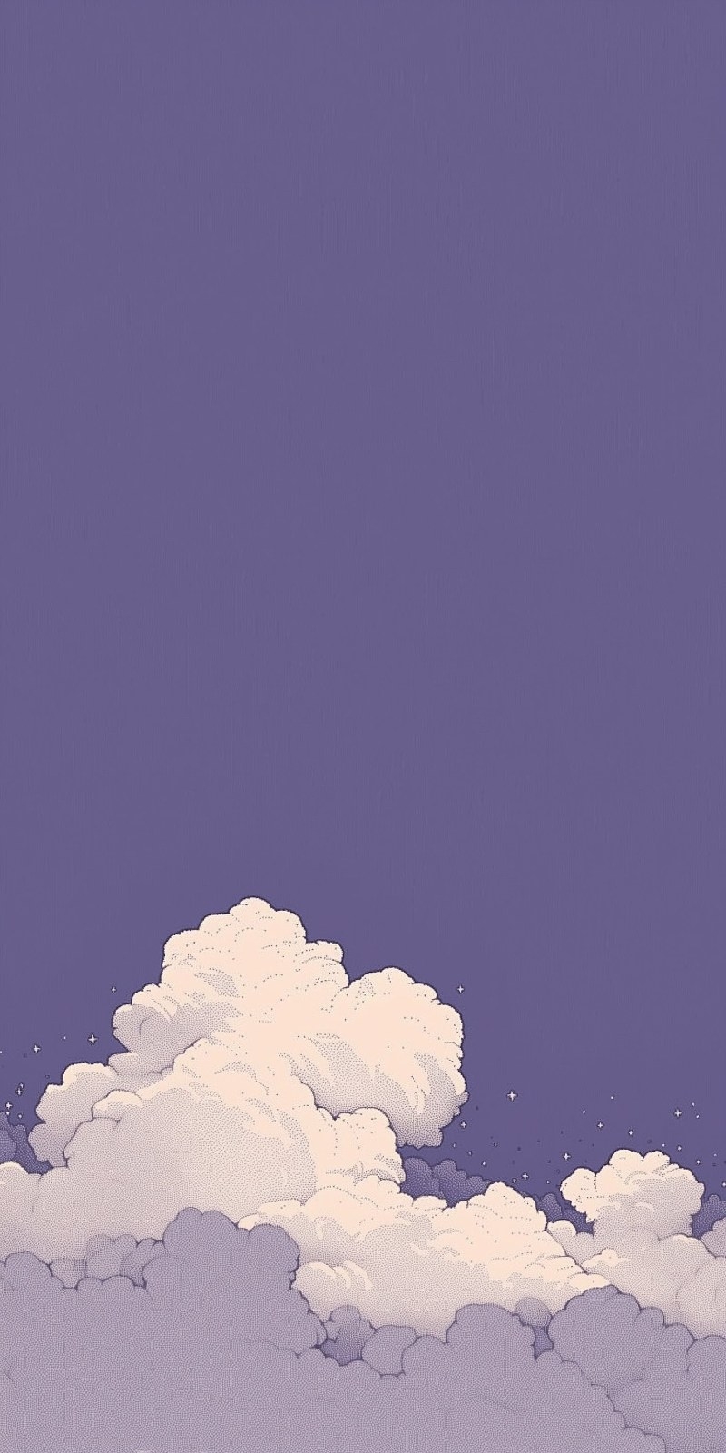これは深い紫青色の夜空のイラストで、底部にはアイボリーと薄紫灰色の雲があり、静かで癒やしの雰囲気を醸し出しています
