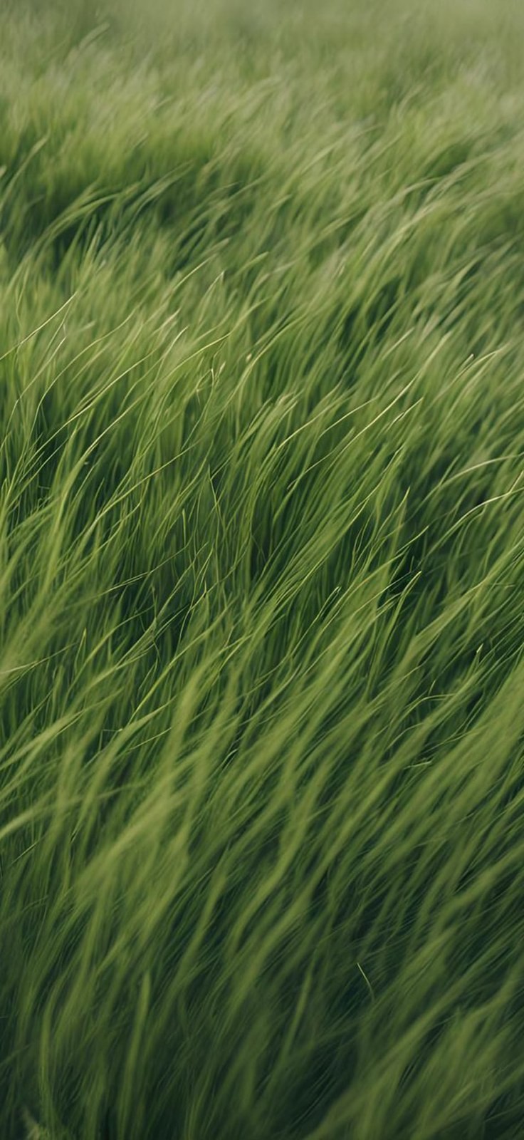 Extensas áreas de grama verde formam ondas, transmitindo a tranquilidade da natureza