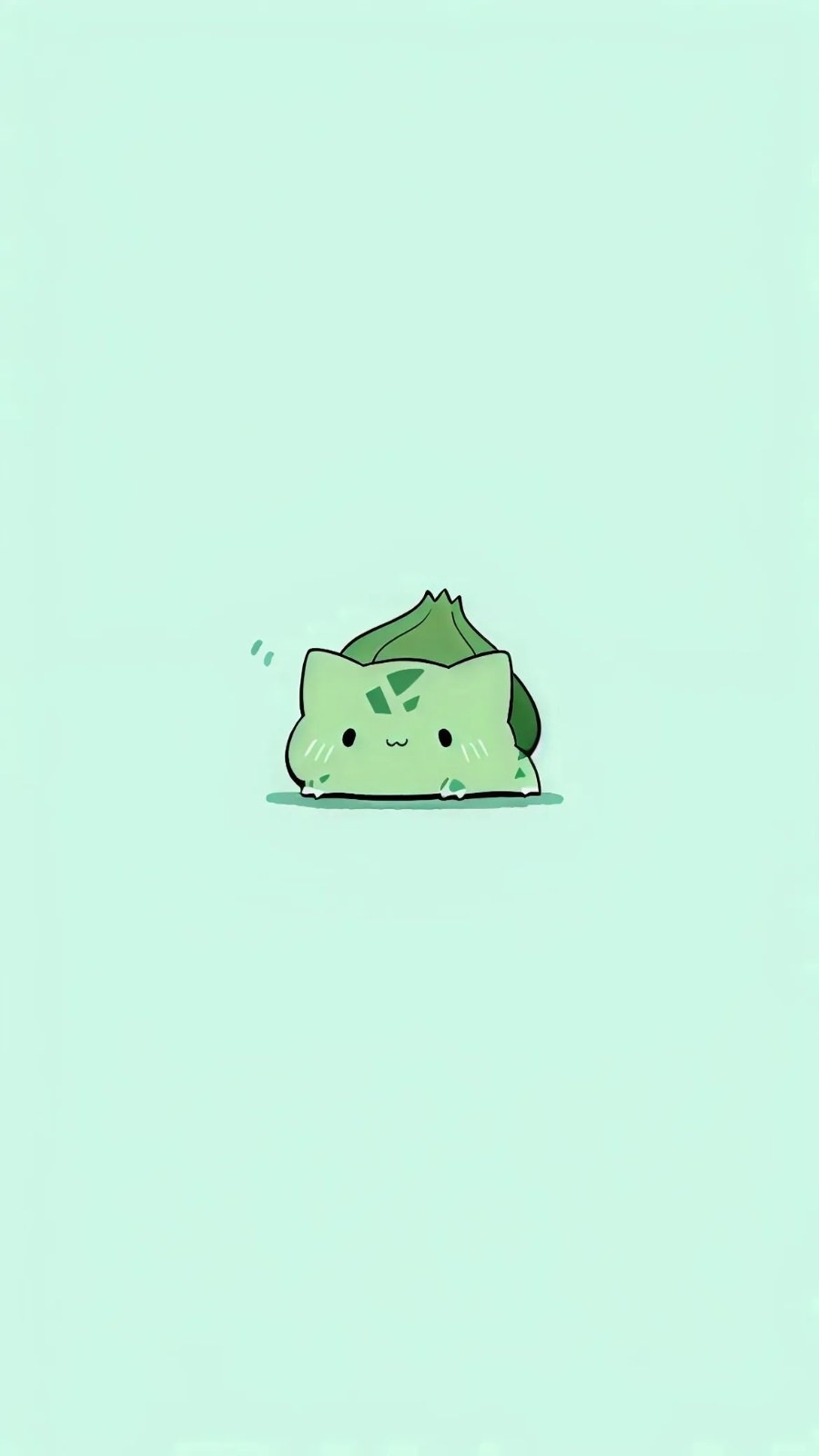 一只圆滚滚的浅绿色卡通小生物旁边有花苞状突起