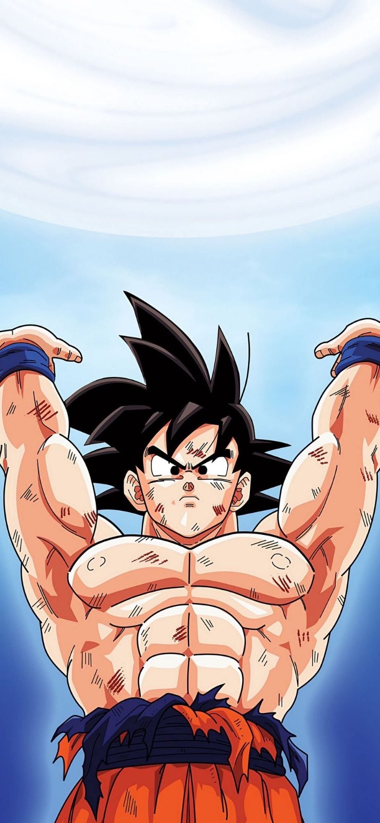 The image features a muscular anime male character