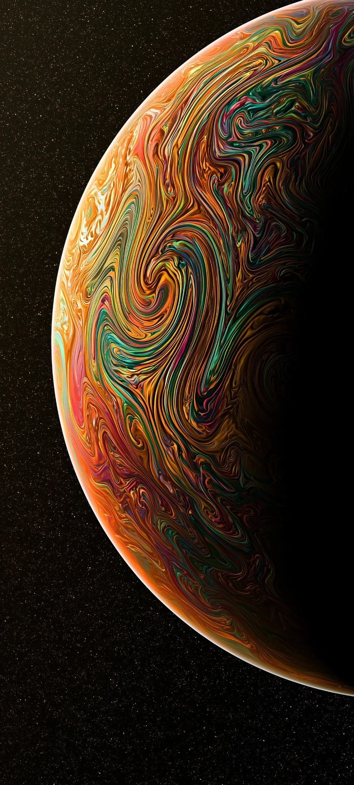 畫面展示了一顆巨大的類地行星表面絢爛的紋理與太空背景