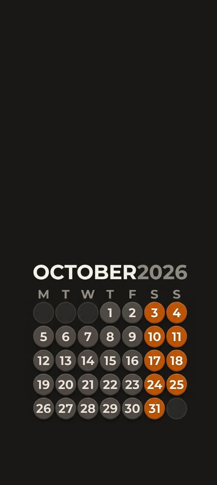This is a minimal style calendar for October 2026
