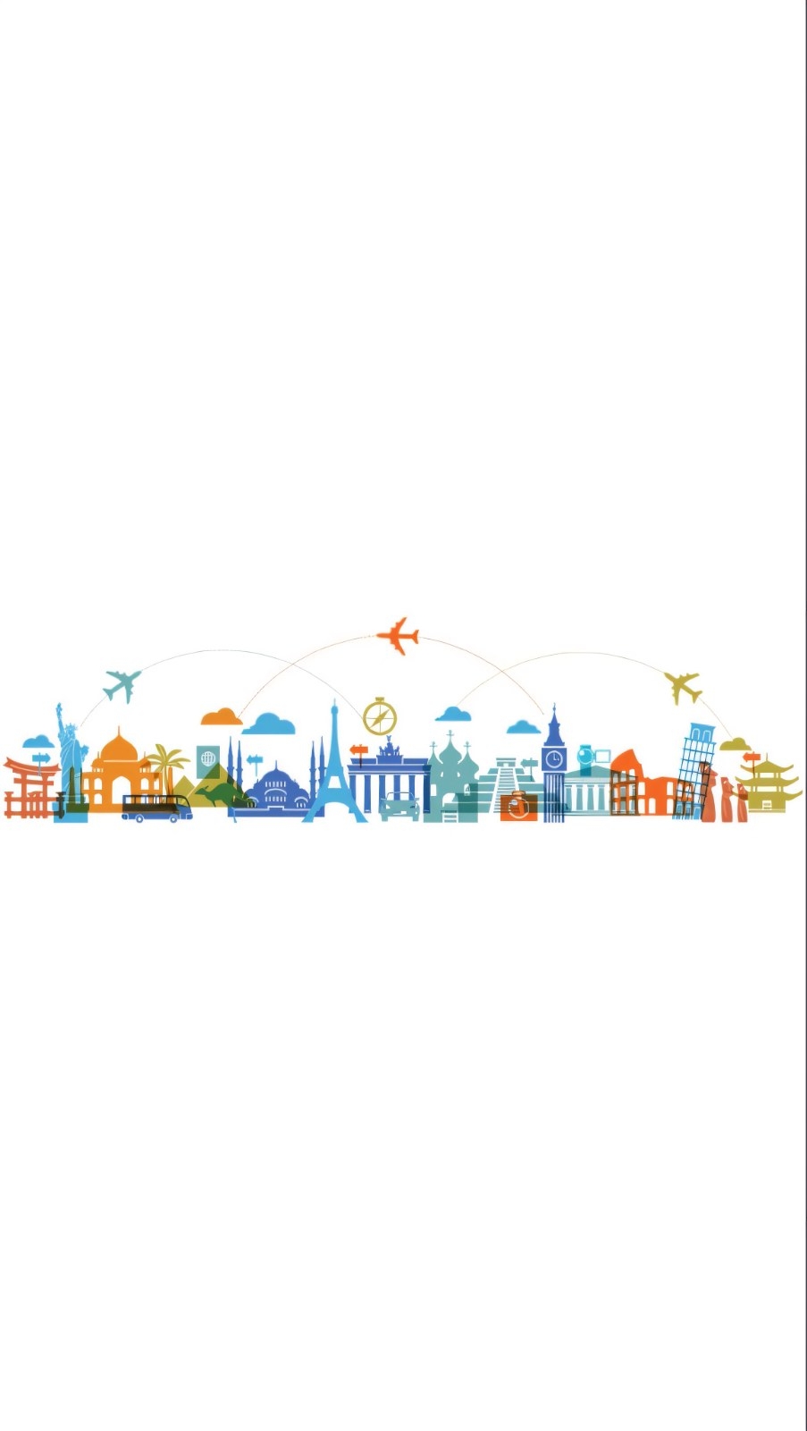 Flat vector illustration of world landmarks in a row
