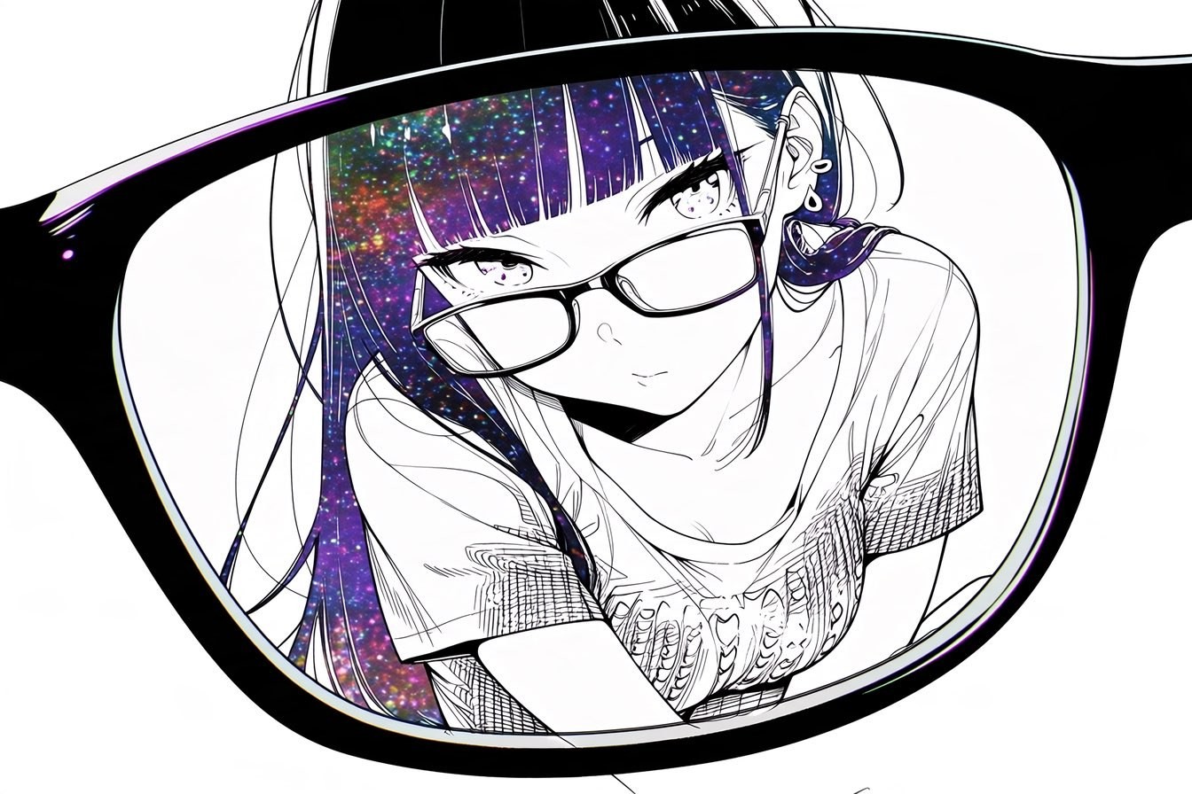 The car mirror reflects an anime-style girl