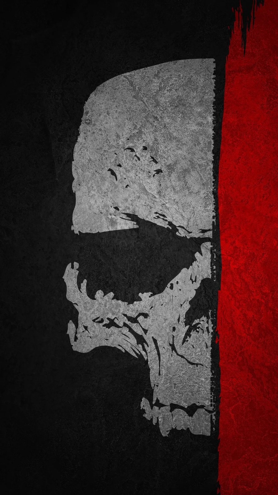 Abstract face silhouette with gray texture and black split, dark red edge contrasts pure black background, forming minimal street industrial style
