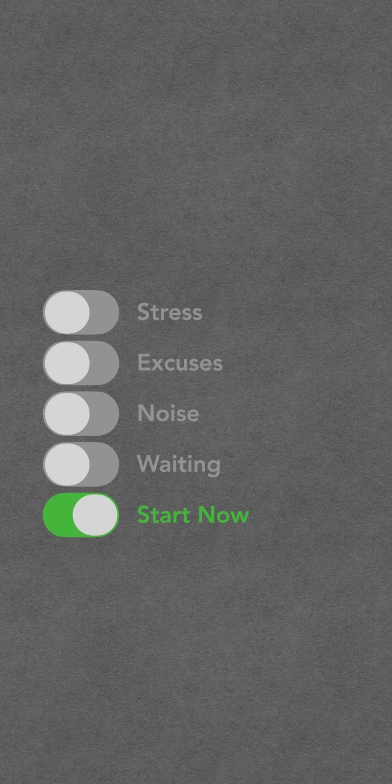Five switch buttons on a dark gray background show the shift from negative to positive
