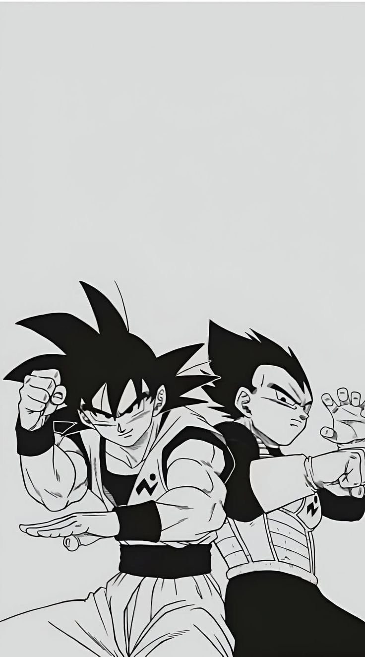 Two male anime characters are battling back to back