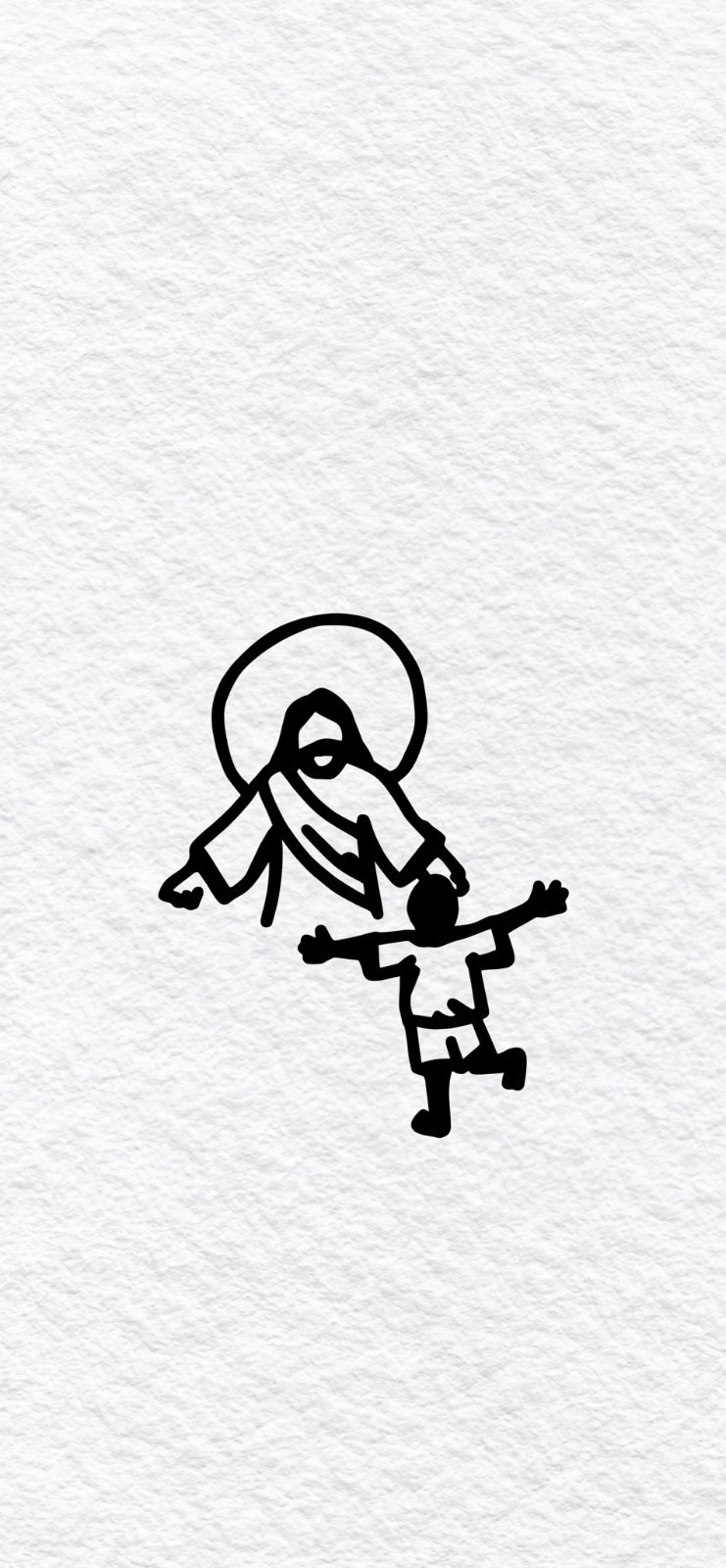 This minimalist line drawing depicts an adult and a child holding hands