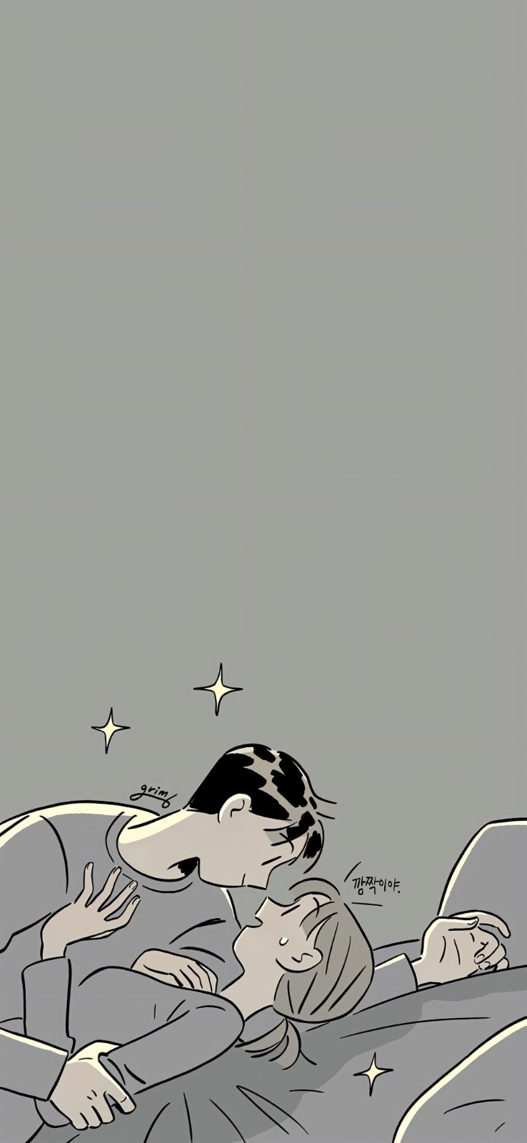 Ilustração minimalista de um casal deitado intimamente na cama