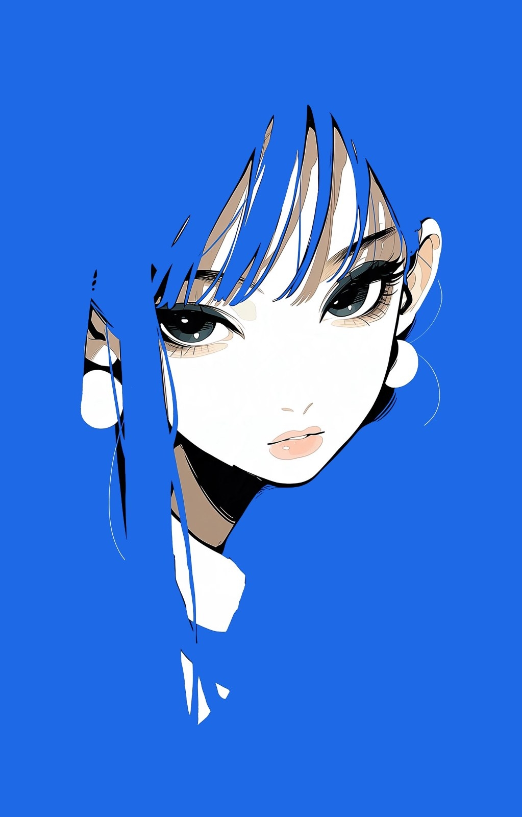 Ilustração de retrato de mulher de cabelo curto em fundo azul royal