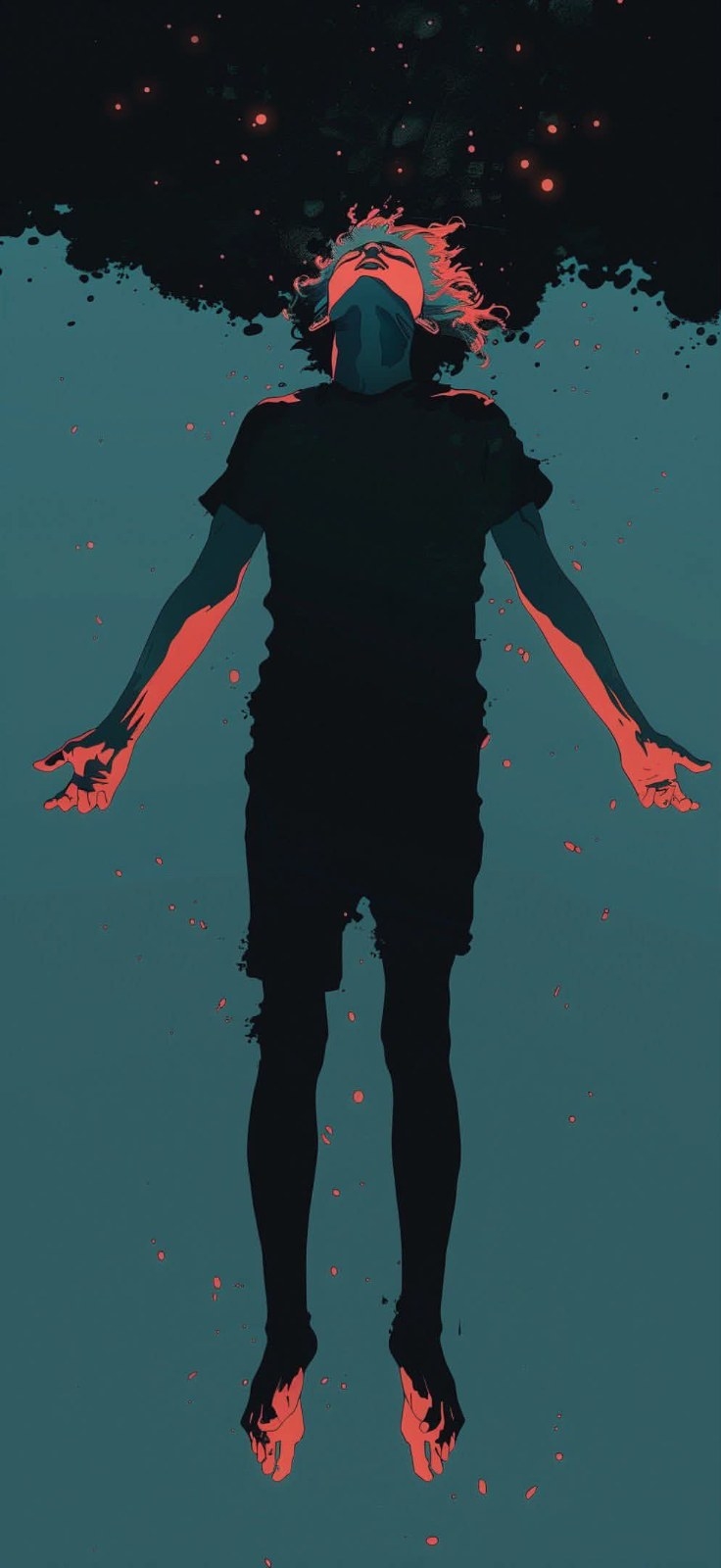 Digital illustration of a floating silhouette figure